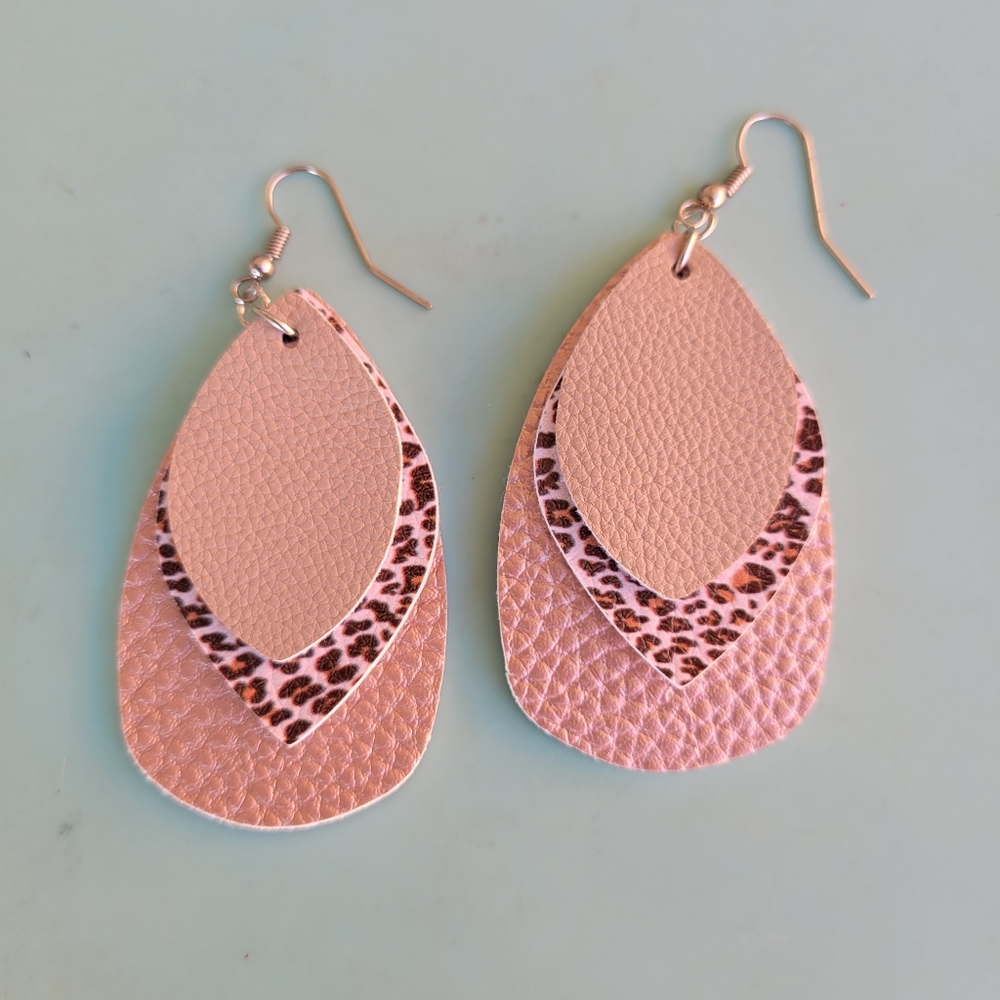 Three-Layer Pink Leopard Print Earrings